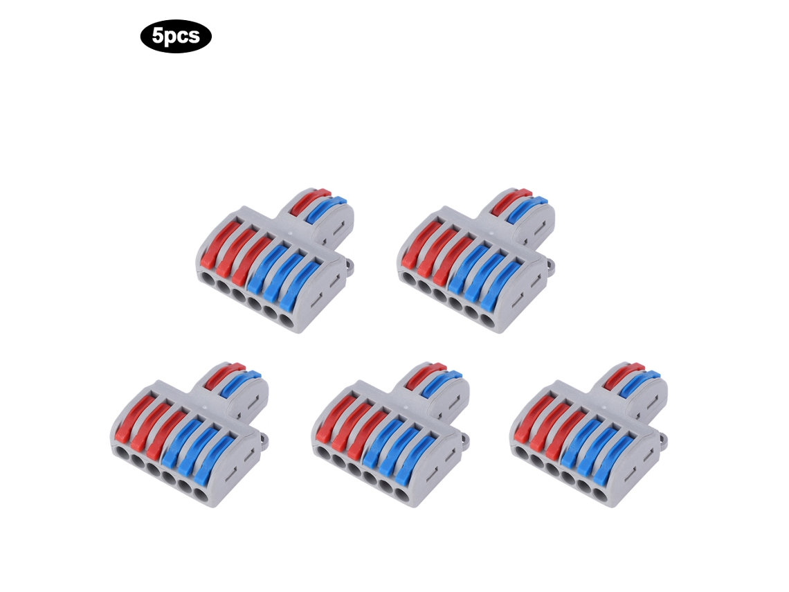5 conectores de cable eléctrico reutilizables con palanca de resorte, 2 en 6 tomas