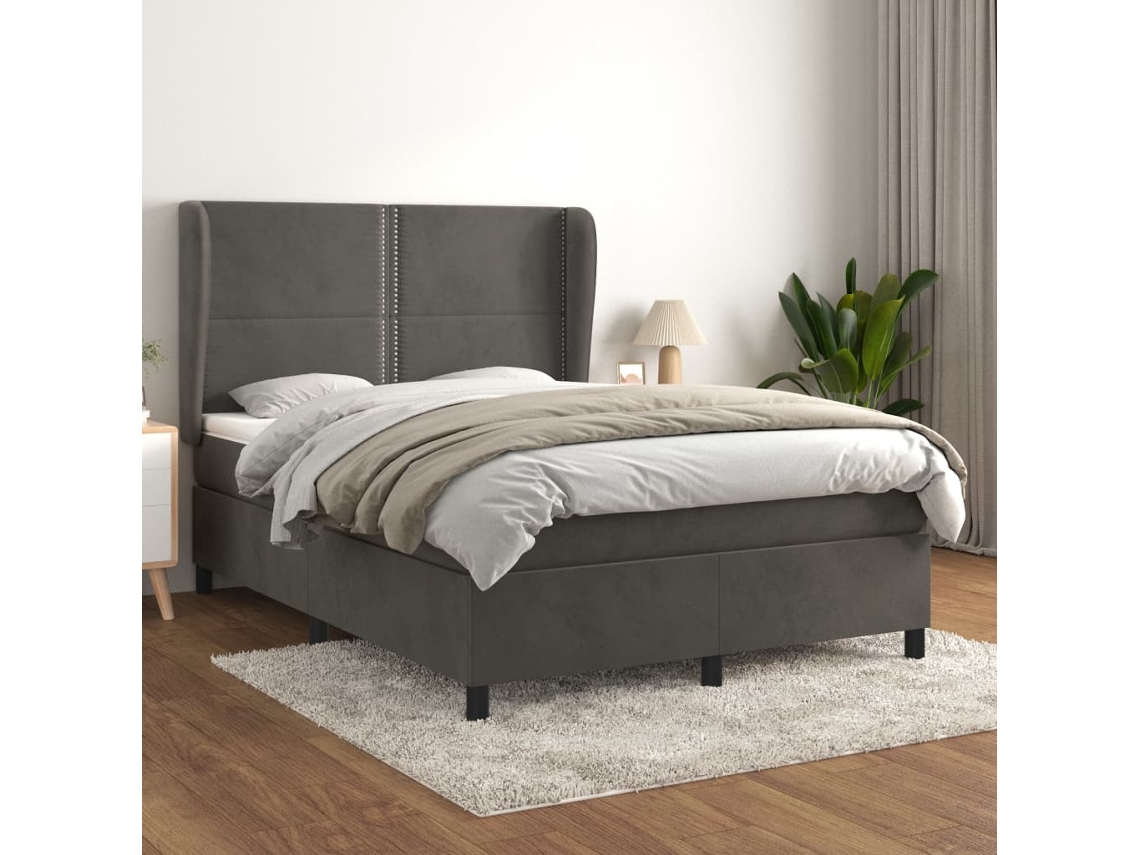 Cama Box Spring Con Colchón Terciopelo Gris Oscuro 140x200 Cm