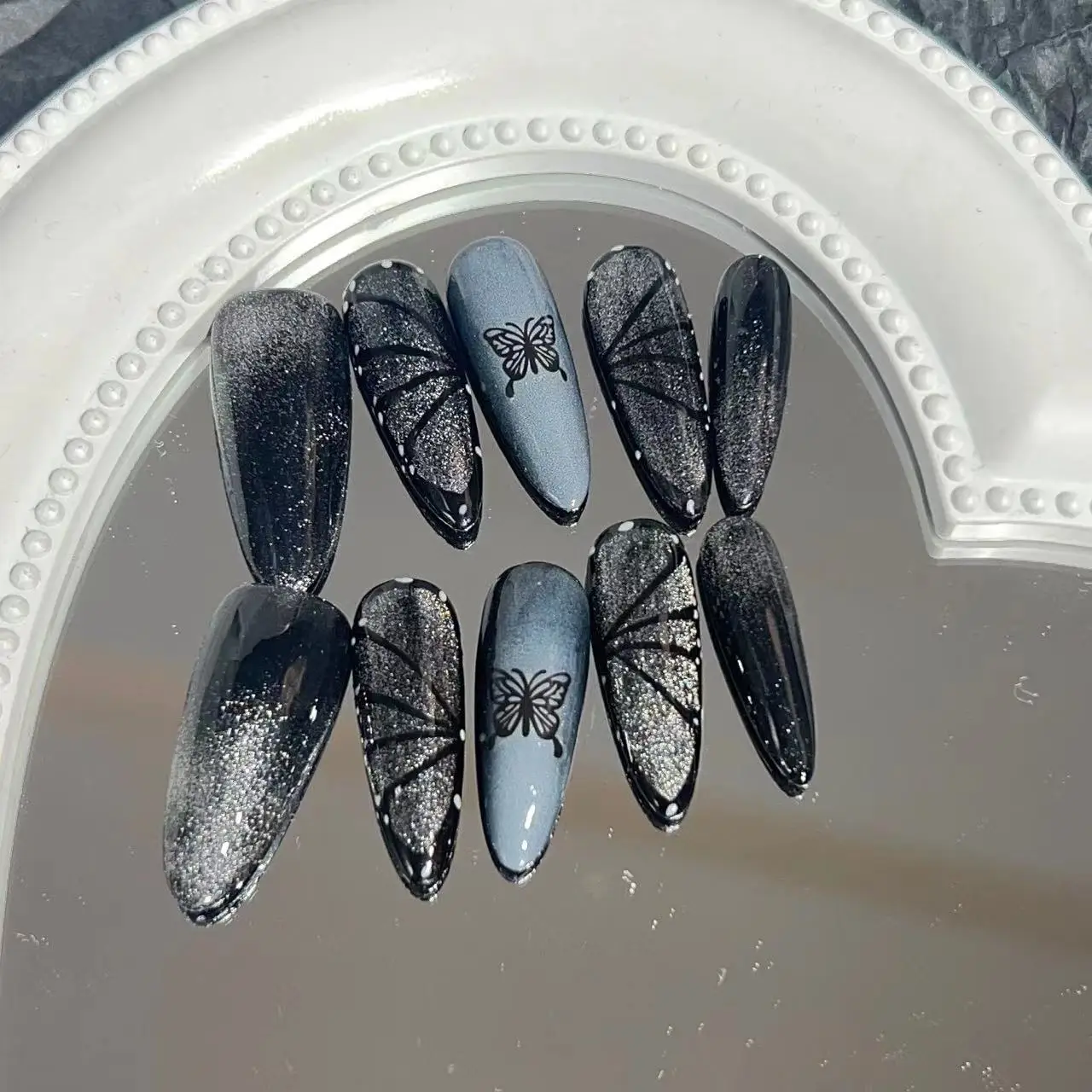 (326 -m) 10 Uñas Postizas Hechas A Mano Color Almendra, Arte De Uñas De Presión