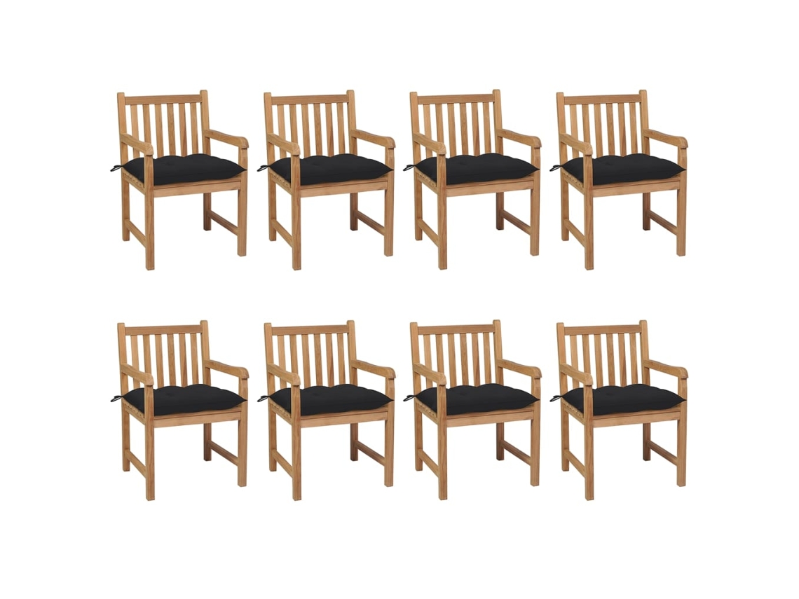 Sillas de jardín DKD Home Decor de 8 piezas con cojines negros de teca maciza