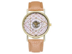 Reloj De Pulsera Analógico De Cuarzo Con Elegante Correa De Pu Para Mujer Y Hombre (beige)