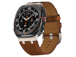 Bracelete Para Samsung Galaxy Watch Ultra - Couro Crazy Horse (47mm) - Vermelho, Marrom + Fivela De Titânio