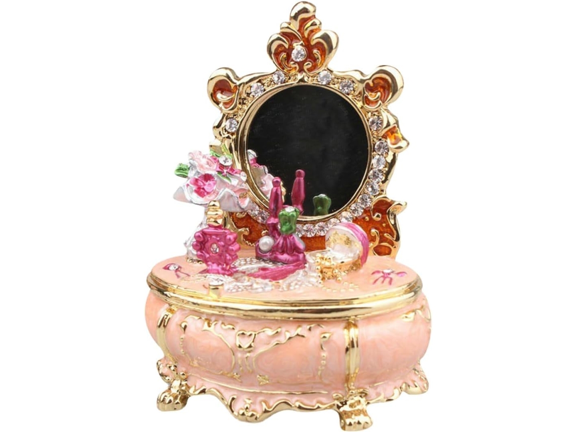 Caja De Almacenamiento De Collares Y Anillos De Aleación De Zinc Con Tapa, Decoración Elegante Y Delicada.