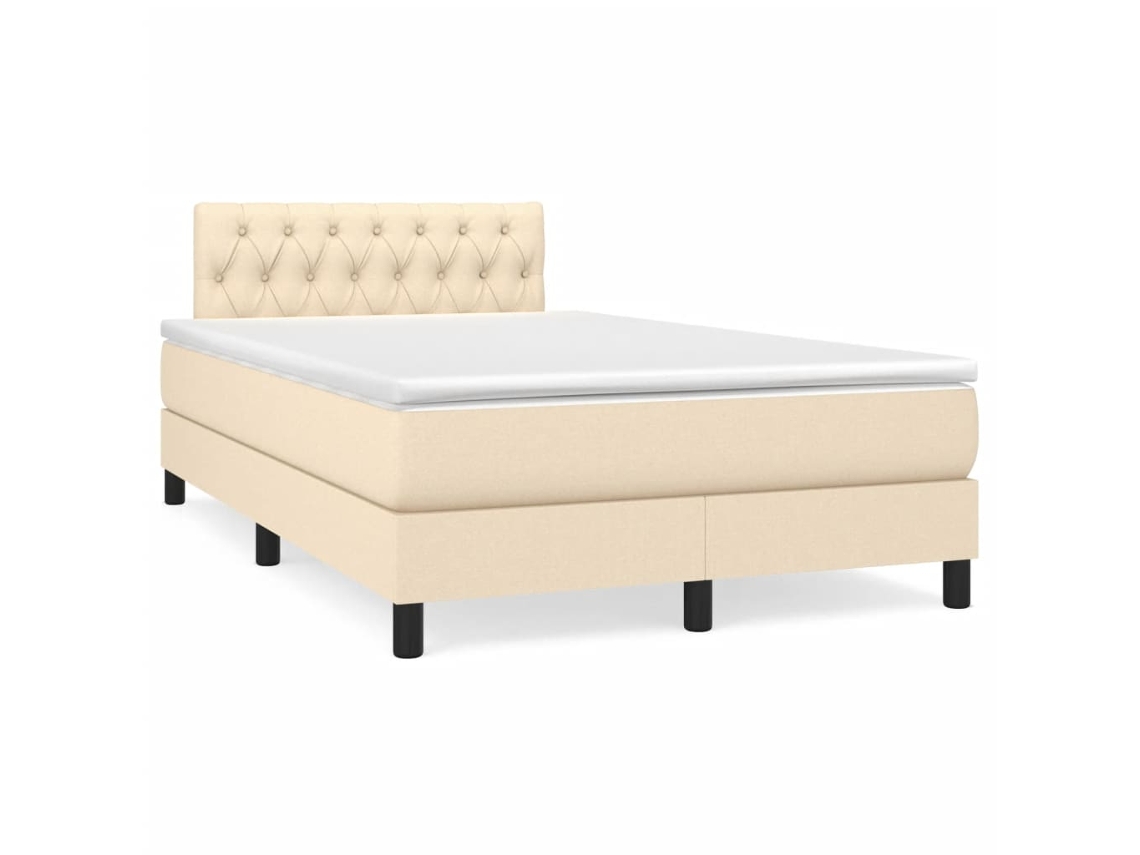 Cama Box Spring Con Colchón Y Luces Led Tela Crema 120x190 Cm
