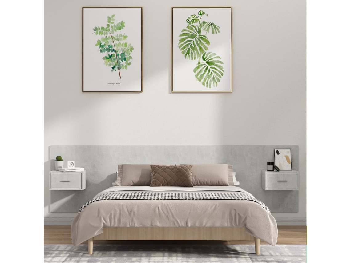 Cabecero De Cama Y Mesitas Madera Contrachapada Gris Hormigón