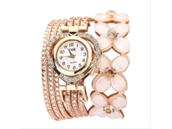 Reloj De Pulsera De Cuarzo Con Correa Multicapa De Aleación Y Diamantes De Imitación (beige)