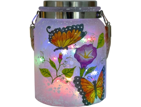 Luces de hadas de mariposa de linterna solar, tarro colgante de vidrio esmerilado a prueba de agua Cadena LED colorida decorativa solar para Navidad