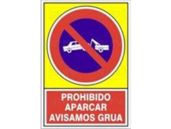 Señal 432 alum.490x345pr.aparc.av.grua prohibido apacar avisamos grua