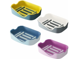 Jabonera de plástico de 4 piezas sin taladrar para baño, ducha o cocina. Mantiene el jabón seco y limpio (rosa, gris, azul, amarillo).