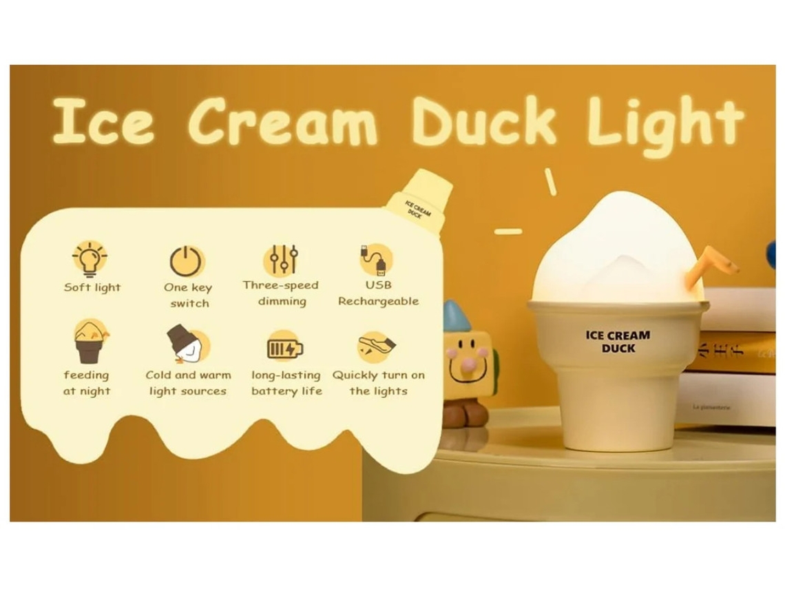 Luz Nocturna L55 Yizhood Helado Pato Usb Amarillo