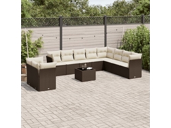 Conjunto de sofá de jardín de 11 piezas con cojines de mimbre marrón de DKD Home Decor