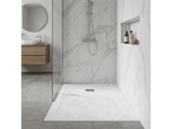 Plato De Ducha De Resina Silex Espatulado Blanco 70x200 Cm Rejilla Acero Inox.