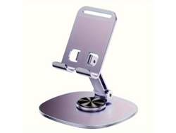 Soporte Ajustable De Aluminio Para Teléfono Con Dos Posiciones, Rotación De 360° Y Diseño Plegable. Equipado Con Luz Led Y Puerto Usb. Portá