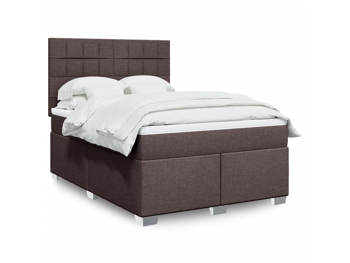 Cama Box Spring Con Colchón Tela Marrón Oscuro 140x190 Cm