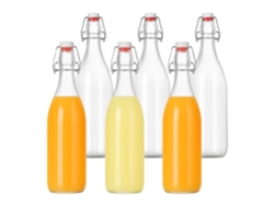 Botellas Relaxdays Para Rellenar, Set De 6, 1 Litro, Cierre De Clip, Vidrio Para Aceite, Vinagre, Licor, Zumo.