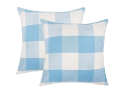 2026-41222-2 Fundas Almohada Cuadros Bufalo Rústica Tela Poliéster Lino Azul Cielo Blanca 45x45cm Decoración Verano Hogar