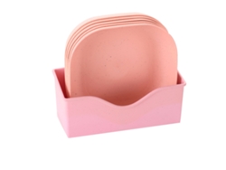 Bandeja rosa para frutas con base, 5 platos hondos | Sin marca