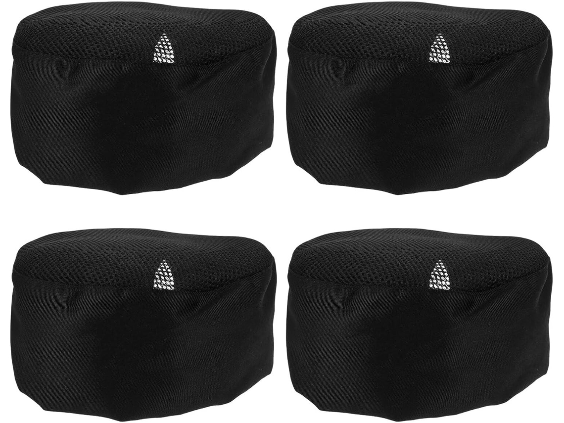 Juego De 4 Gorros De Chef Unisex Negros De Malla Transpirable, Talla Ajustable.
