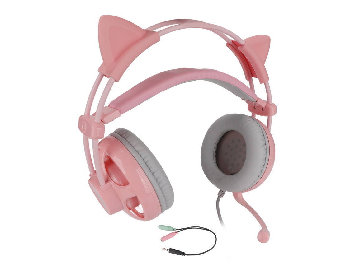 Headset Gamer Fofo Com Redução De Ruído 7.1 Som Surround Fio Microfone Para Ps5 Pc Cinza Rosa H2-pink