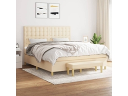 Cama Box Spring Con Colchón Tela Color Crema 160x200 Cm