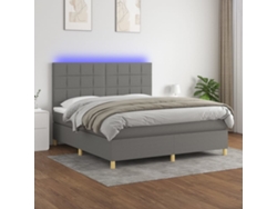 Cama Box Spring Colchón Y Luces Led Tela Gris Oscuro 160x200 Cm