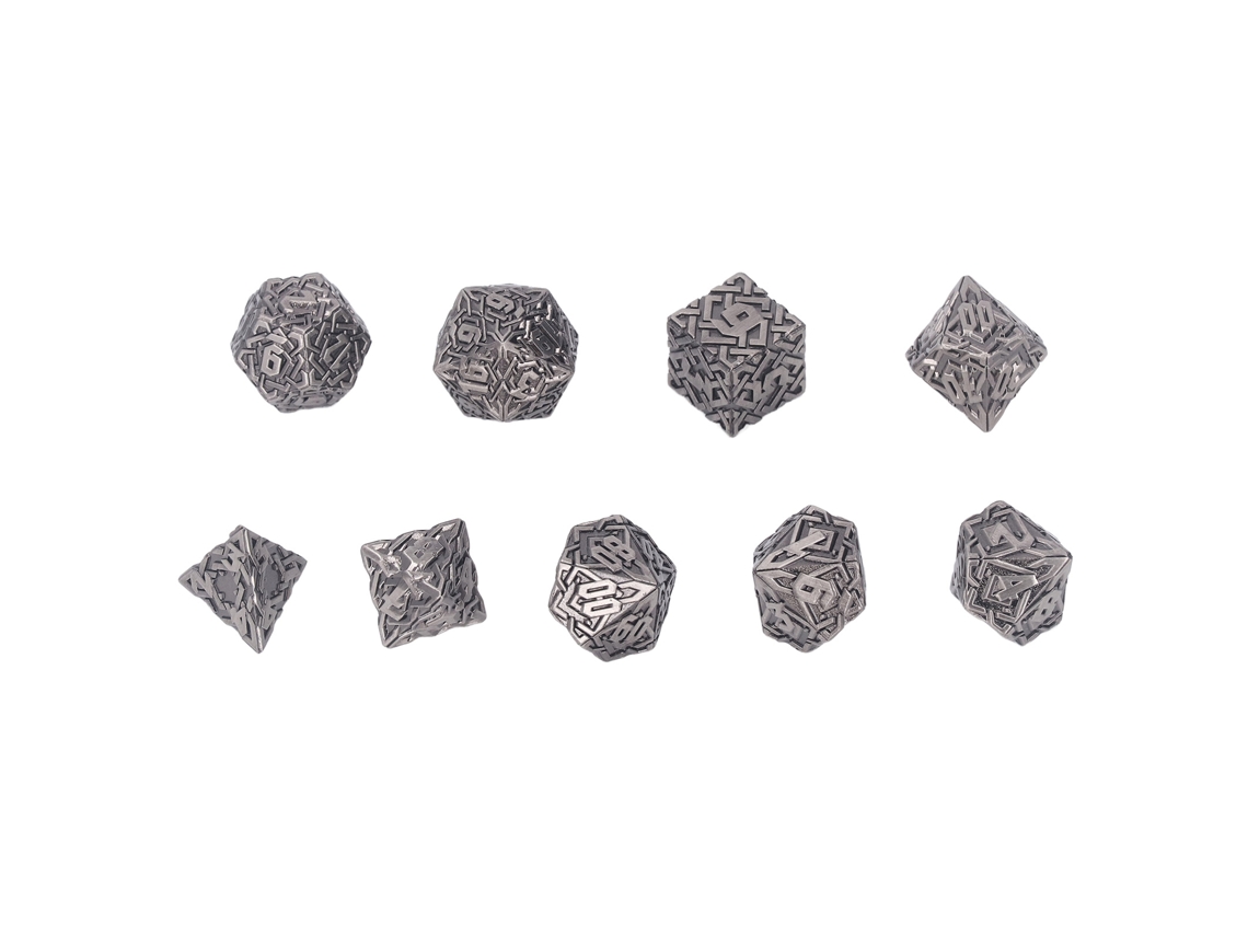 Ats-7 Piezas Dados De Metal Poliedricos Para Juegos De Mesa Grabados Sólidos Portátiles Estilo 1