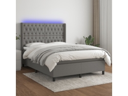 Cama Box Spring Colchón Y Luces Led Tela Gris Oscuro 140x190 Cm
