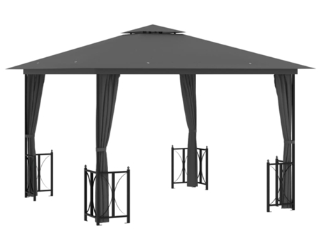 vidaXL Cenador con paredes laterales y techos dobles antracita 3x3 m