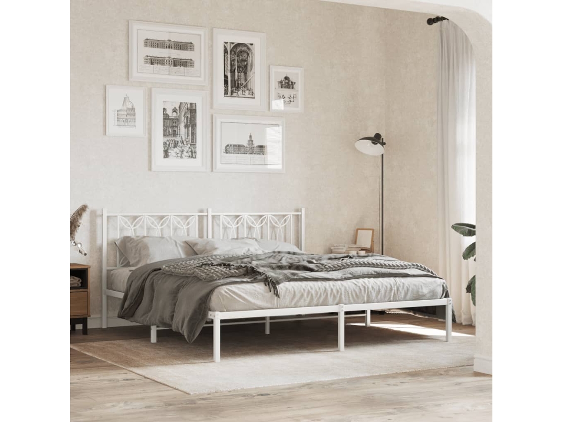 Estructura Cama Sin Colchón Con Cabecero Metal Blanco 180x200cm