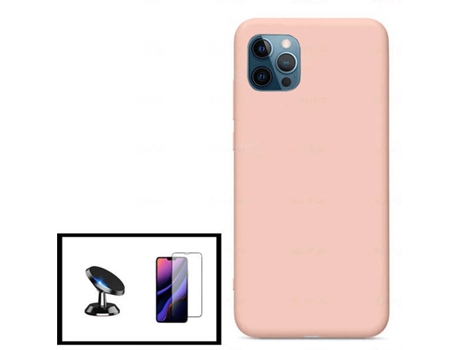 Carcasa + Protector + Soporte iphone 12 Mini PHONECARE Silicona Líquida Rosa 98123