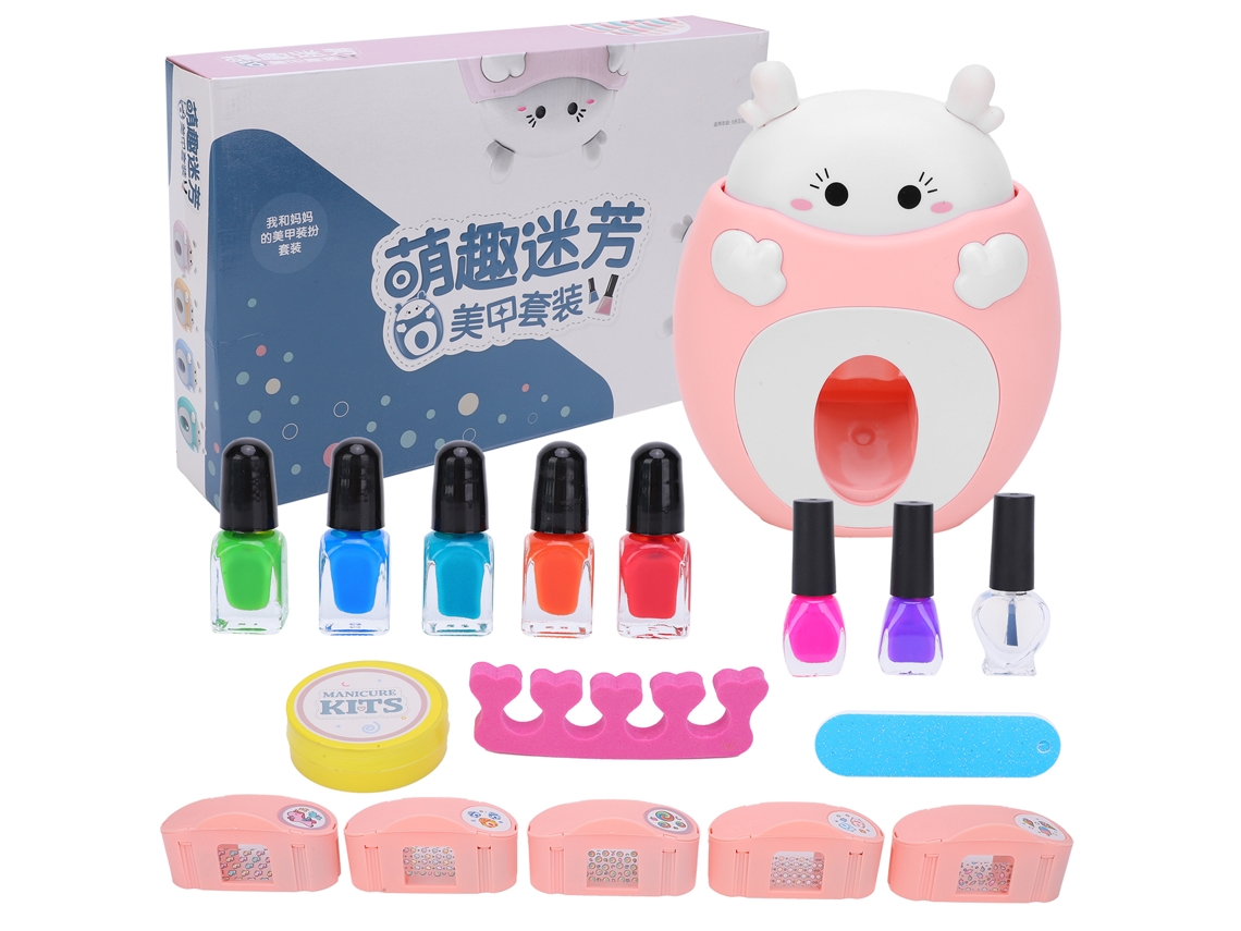 Ats-kit De Maquillaje De Uñas Para Niñas Juguete De Manicura Con Estampador Y Esmaltes Rosa