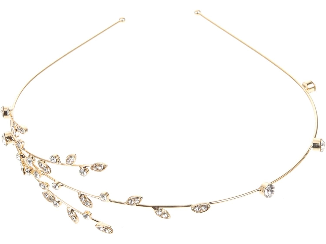 Diadema Para Mujer De Aleación Dorada Con Diamantes De Imitación, Talla Única, Diseño De Rama Delicada.