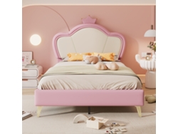 Cama Infantil Rosa Y Blanca, 90x200 Cm, Cabecero Con Forma De Corona, Patas De Metal, De Seguridad.
