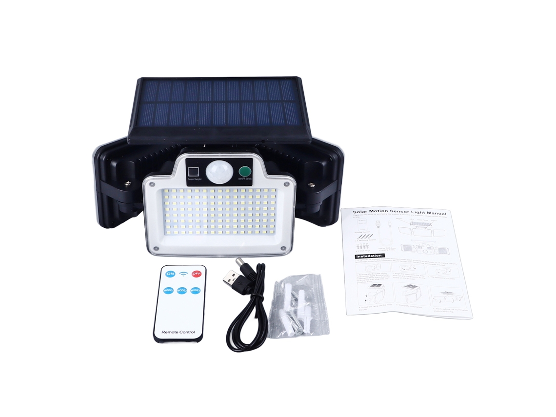 2026-lámpara De Pared Solar Con Sensor De Movimiento 3 Modos 3 Cabezas Ip65 Impermeable Luz Led Exterior Con Control Remoto