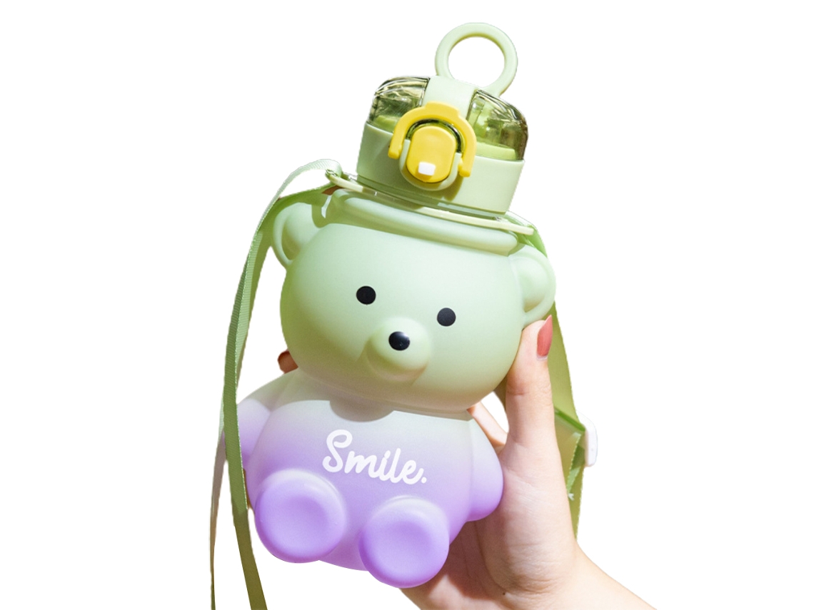 Botella De Agua Con Diseño De Oso Adorable Y Pajita Portátil Para Niños, Niñas, Escuela, Oficina Y Viajes.