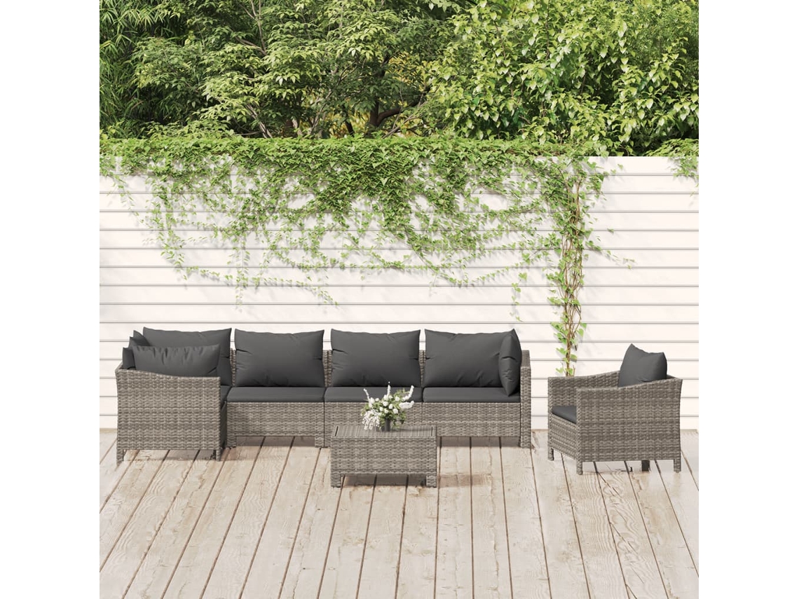 Conjunto de jardín DKD Home Decor de 7 piezas con cojines de mimbre gris