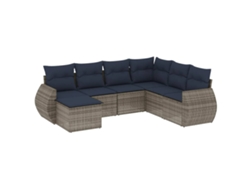 Conjunto de sofá de jardín de 7 piezas con cojines, ratán gris. EXCLUSIVO DE MAISON.