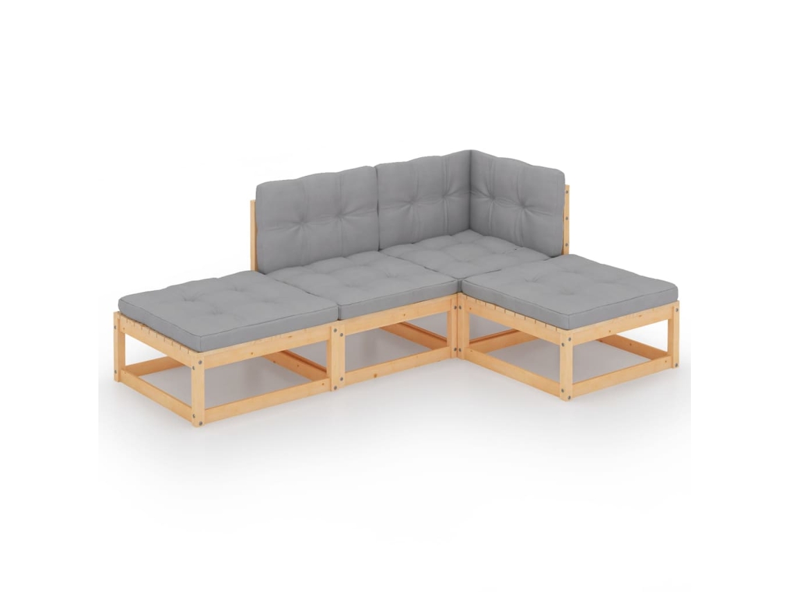Conjunto 4 de muebles de jardín VIDAXL y cojines madera maciza pino