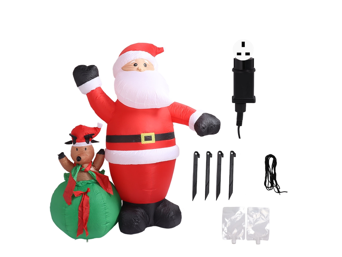 Decoración navideña inflable: Papá Noel y reno de 1,9 m (6,2 pies) con LED IP44