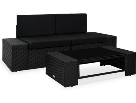 Conjunto 3 de muebles de jardín VIDAXL ratán sintético negro