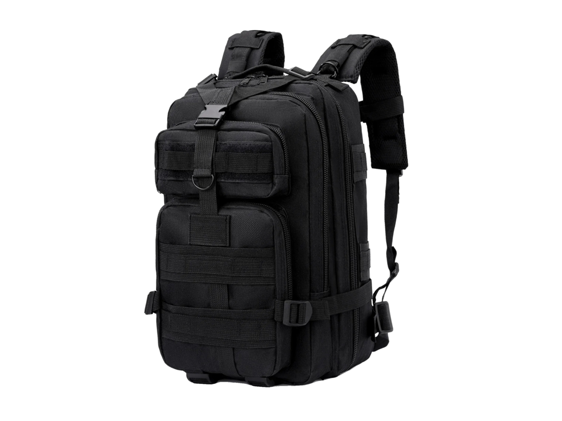 Mochila de nailon de alta densidad, resistente al agua, 30 litros, color negro.