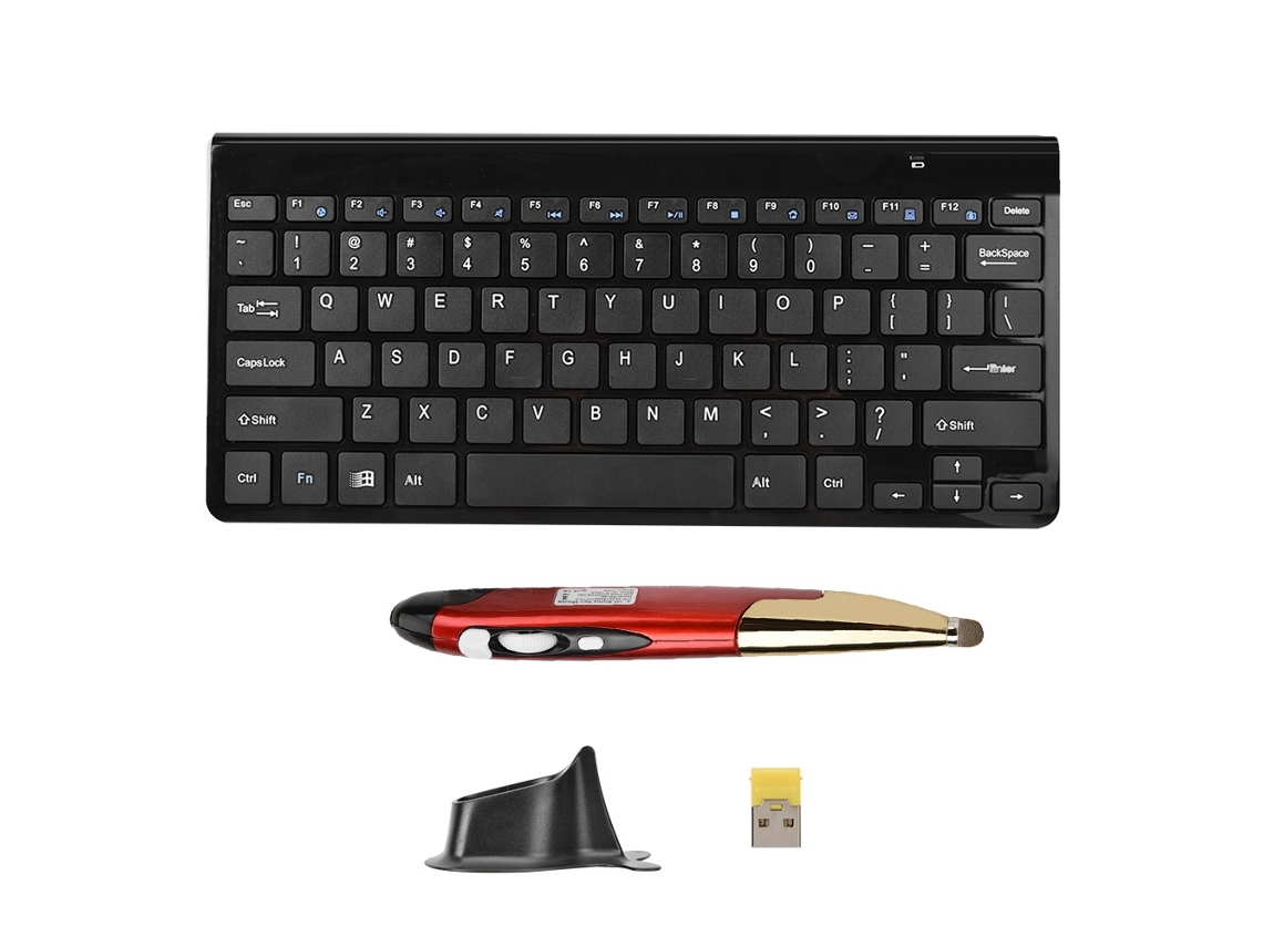 Teclado Y Ratón Inalámbricos Portátiles Km-801 Slim 2.4g Para Portátiles, Ordenadores De Sobremesa Y Smart Tv, Negro + Rojo