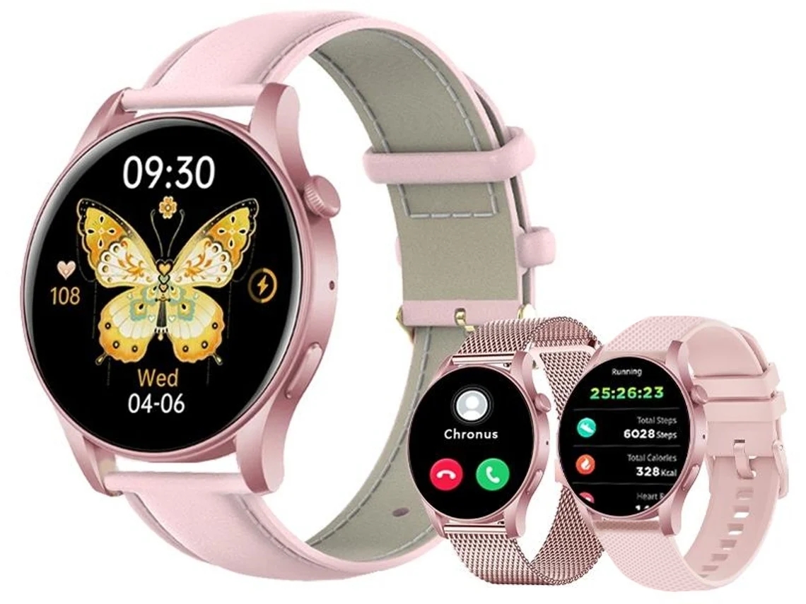Reloj inteligente para mujer CHRONUS KC88 con función de llamadas y monitor de frecuencia cardíaca, Rosa