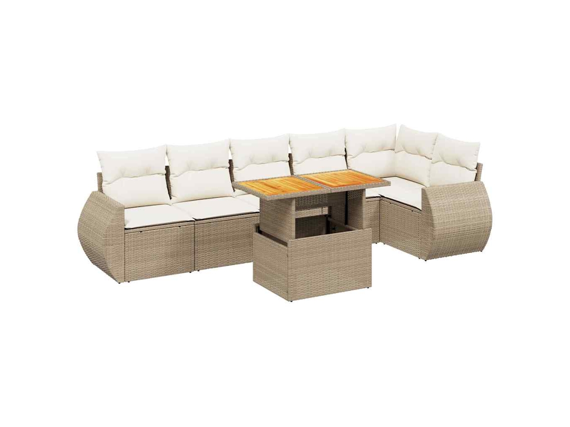 Conjunto 7 sofás de jardín VIDAXL y cojines ratán sintético beige