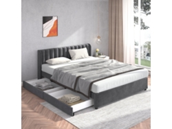 Cama Polster 180x200 Cm - Con Somier De Láminas, Cabecero, 2 Cajones - Gris
