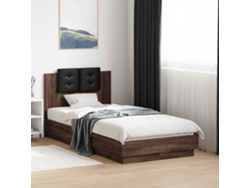 Estructura De Cama Cabecero Luces Led Marrón Roble 90x190 Cm
