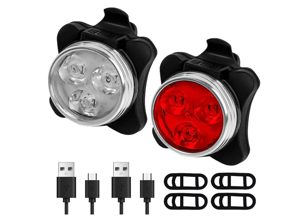 Juego Luces Bicicleta Led Usb Recargable Negro