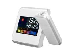 Reloj Estación Meteorológica Con Proyección Tiempo Humedad Display Lcd Luz Led Función Snooze Blanco Sin Cable