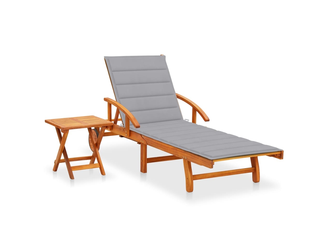 Tumbona Lounger de Jardín con Mesa y Cojín Madera de Acacia Maciza