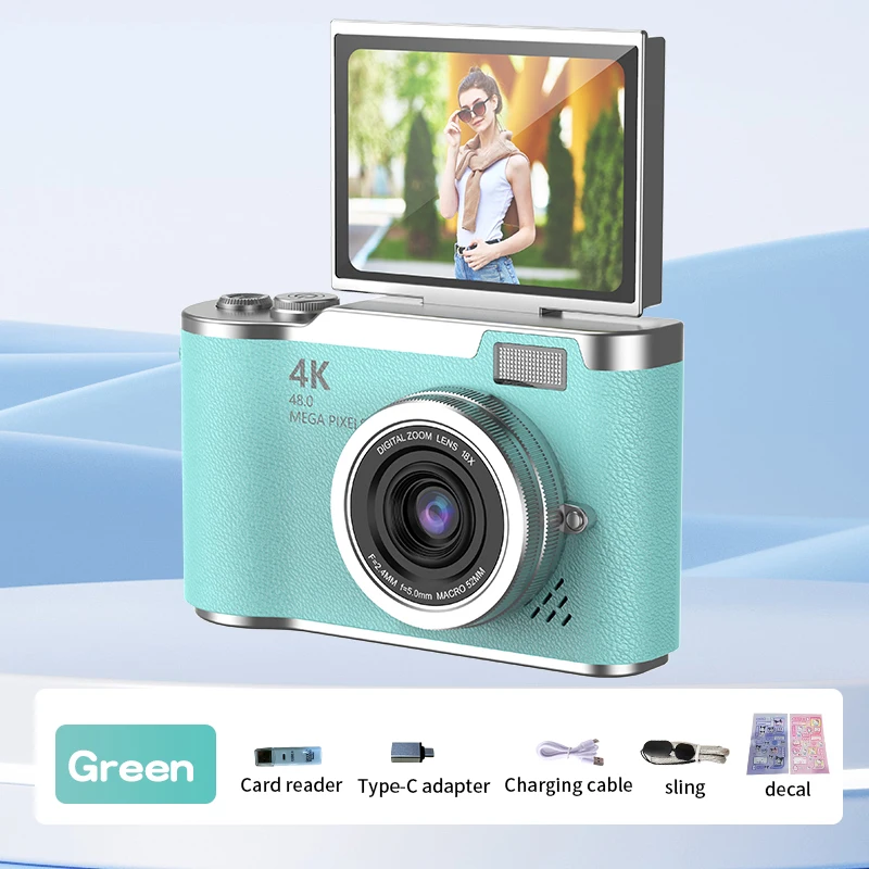 (verde) Cámara Digital 4k De 48 Mp, Recargable, Pantalla De 2,4 Pulgadas, Ideal Para Principiantes.
